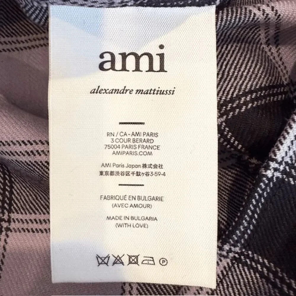 NEW!‎ Ami Paris 100% Virgin Wool Patch Pocket Shirt Parma Purple Black XL (EU42)